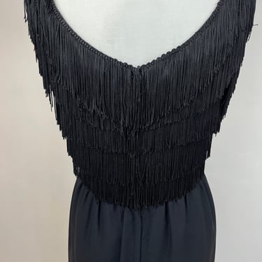 1970s Black Cocktail Dress with Fringe 