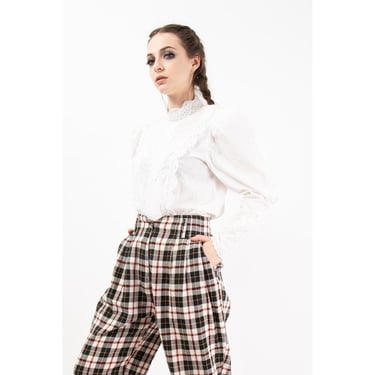 Vintage Scott McClintock Gunne Sax puff sleeve blouse / 1980s Leg o Mutton sleeve lace applique 