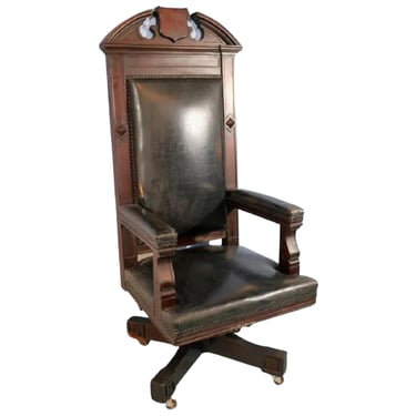 Antique Chair, Executive, Desk, Mahogany Victorian, Leather, Large, Over-Sized!-