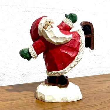 Vintage Y2K Resin Carved Santa Claus with Boots by Christmas Tree Shops 