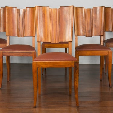 1930s French Art Deco Walnut Vinyl Dining Chairs - Set of 6 