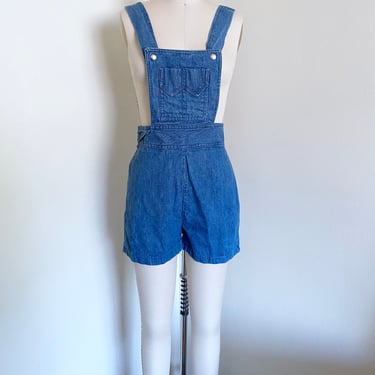 Vintage 70's Cotton Jumpsuit, Denim Short Alls, XS 