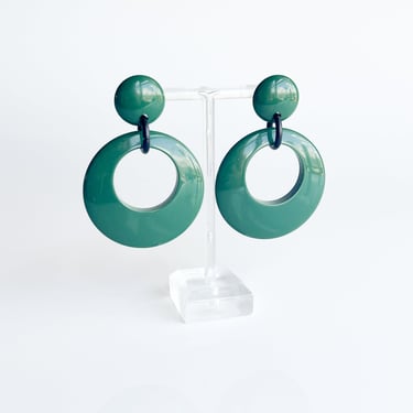 Vintage Green Mod Hoop Earrings