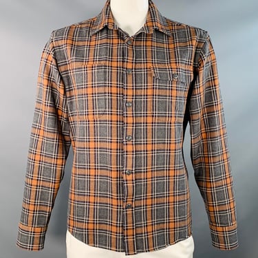 TAYLOR STITCH Size XL Orange Grey Plaid Organic Cotton Long Sleeve Shirt