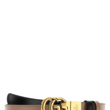 Gucci Woman Cappuccino Leather Gg Marmont Reversible Belt