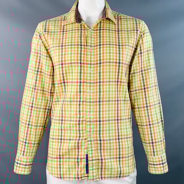 ROBERT GRAHAM Size XL Green Orange Checkered Cotton Long Sleeve Shirt