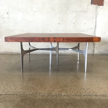 Mid Century Rosewood Coffee Table with Metal Base