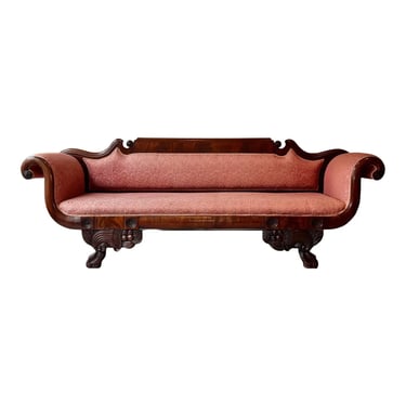 Antique 19th Century Mahogany Carved Empire Sofa 