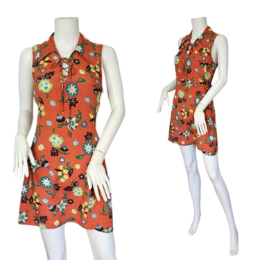 1990's Rust Floral Print Rayon Sleeveless Baby Doll Grunge Dress I Sz Lrg I Rampage 