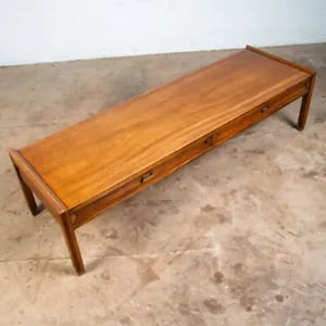 Mid Century Danish Modern Coffee Table Century Furniture Wood 2 Drawers Brass LG