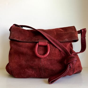 Vintage 90s Red Worn in Distressed Genuine Leather Shoulder Bag 
