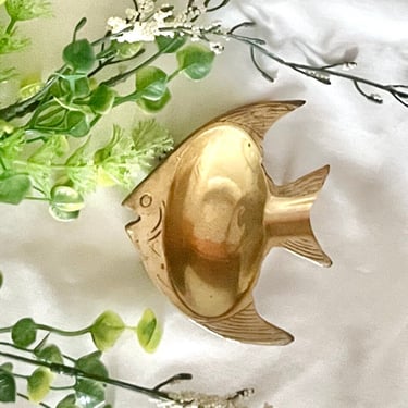 Angel Fish Brass Trinket Dish, Ashtray, Dresser Dish, Mermaid, Vintage Home Decor 