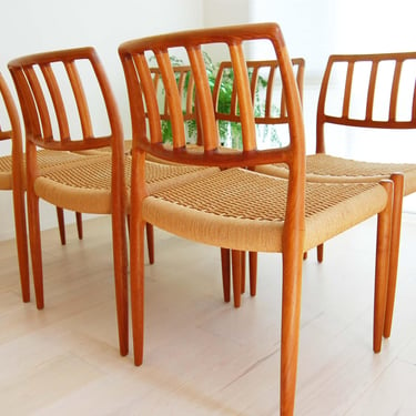 Set of 6 Danish Modern J L Moller Teak Dining Chairs Model 83 Niels Otto Moller Made in Denmark 