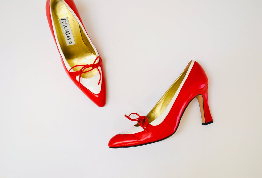 80s 90s Vintage Escada Red White pumps High Heel Shoes | Hooked on ...