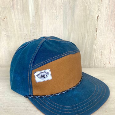 Handmade 6 Panel Hat, Triangle Front Baseball Cap, Waxed Canvas Camp Hat, Snap Back Hat, 7 Panel Slate Blue Hat, gift for them 