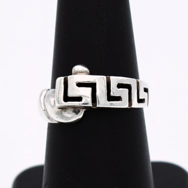 90's sterling size 7 Greek key & clouds ring, unusual 925 silver Modernist geometric band 