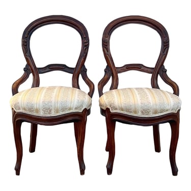 Finger Carved Black Walnut Victorian Chairs - a Pair 