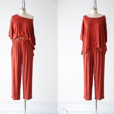 orange pants set | 80s 90s plus size vintage Southwest Indian Foundation rust red oversized top wide leg pants boho set 