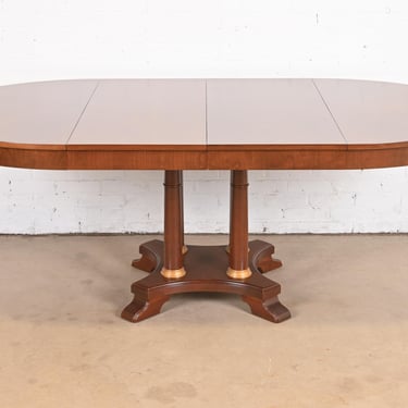 Ethan Allen Neoclassical Cherry Wood Pedestal Extension Dining Table, Newly Refinished