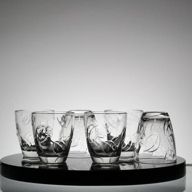 Rocks glass, set of 6 leaf design cocktail glasses, Great for whiskey, scotch, high ball cocktails & double shots, New Years Eve Party 