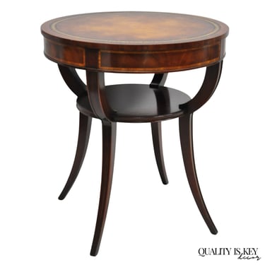 Vintage Weiman French Regency Round Mahogany Leather Top Saber Leg Side Table