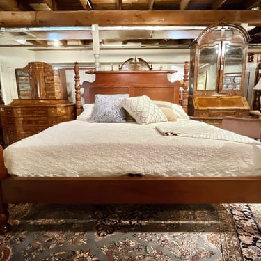 Custom Savannah Carved Pineapple Bed in Spanish Cedar, King Size with Roll-Top, Paneled Headboard