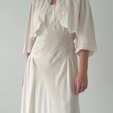 Handmade 1930's Cream Silk Slip and Jacket Set with White Lace