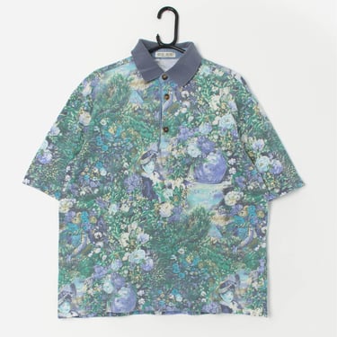 Vintage pale blue floral polo shirt - Medium / Large 