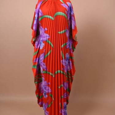 Red and Purple Accordion Pleat Floral Kaftan, S-L