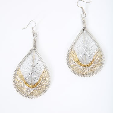 Silver & Gold Teardrop Dreamcatcher Earrings, Costume Jewelry 