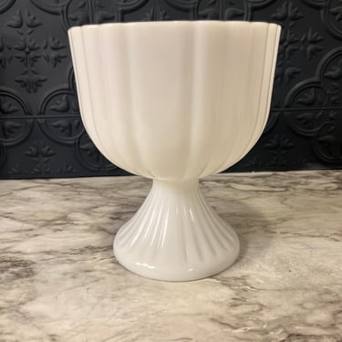 Milk Glass Pedestal Bowl with Ridges