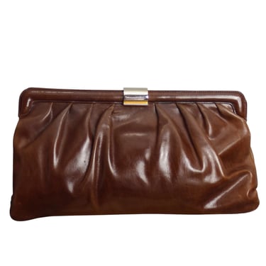 SALVATORE FERRAGAMO- 1970s Brown Leather Clutch