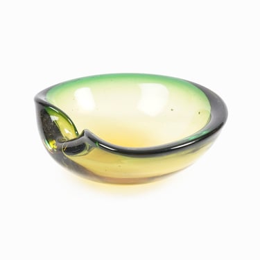 Murano Sommerso Glass Bowl Italy Green Amber Small 