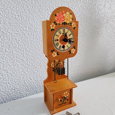 HECO #8 German Vintage miniature Grandfather Clock Wind-Up Clocks  1950s home decor 