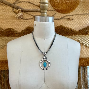 NAVAJO TURQUOISE HORSEBEND Necklace Pendant | Sterling Silver Necklace | Native Silver Etchings | Native American, Southwestern Jewelry 