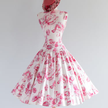 Luscious 1950’s Rose Print Cotton Dress by Jonathan Logan / Medium