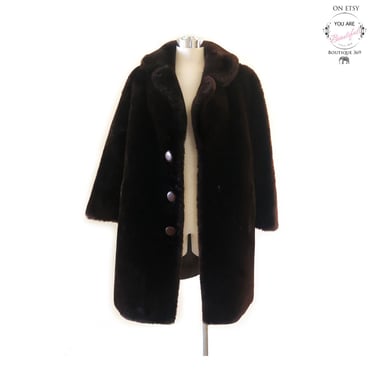 Real MOUTON Lamb Fur LIKE NEW Brown Coat Full Length Real Fur Coat 1940's, 1950's Spear & Picardi Couture Overcoat 