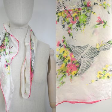 1950s Floral Bouquet Silk Scarf 