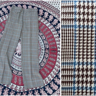 Vintage 1970’s Levi’s PANATELA men’s trousers | brown & blue houndstooth plaid, 70s pants, 32W x 32.5L 