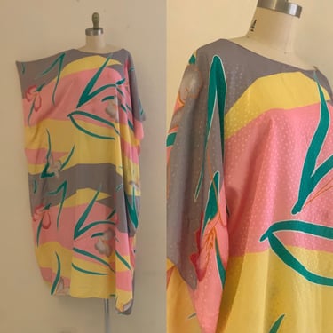 vintage 80's pastel floral kaftan // lounge dress 