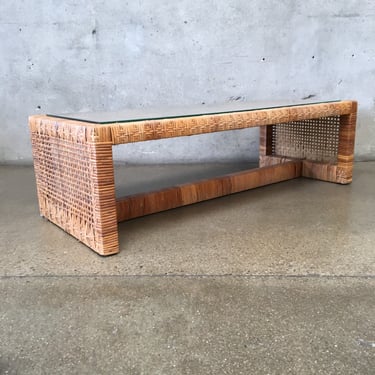 Rattan Coffee Table with Glass Top