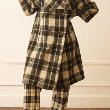 1960s Plaid Wool Double Breasted Coat 