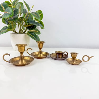 Vintage Brass set of 4 Mix & Match Candle Holders, Brass Candlestick Holders, Brass Chamber stick, Candle Holder w/Finger Hole 