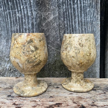 Vintage Marble Wine Glasses -- Stone Wine Glasses --  Stone Glassware -- Marble Glassware -- Fossil Glassware -- Fossil Wine Glasses 