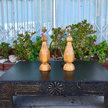 Mid Century Wood Table Lamps - a Pair 