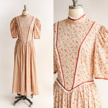 1970s Maxi Dress Peasant Prairie Cotton M 