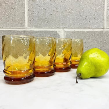 Vintage Juice Glass Set Retro 1970s Libbey Glassware + Honey Amber + Swirl Optic + Twist + Set of 4 + Drinkware + MCM + Kitchen Decor 