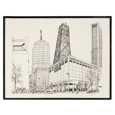 Vintage Chicago Lithograph on Paper Print Landmark Architecture 