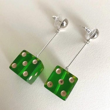 Art Deco earrings large Green Vintage Lucite  Dice earrings jazz age modernist Art Deco earrings by BakeliteBa
