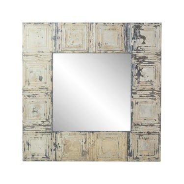 Handmade Beige Squares Antique Tin Panel Mirror
